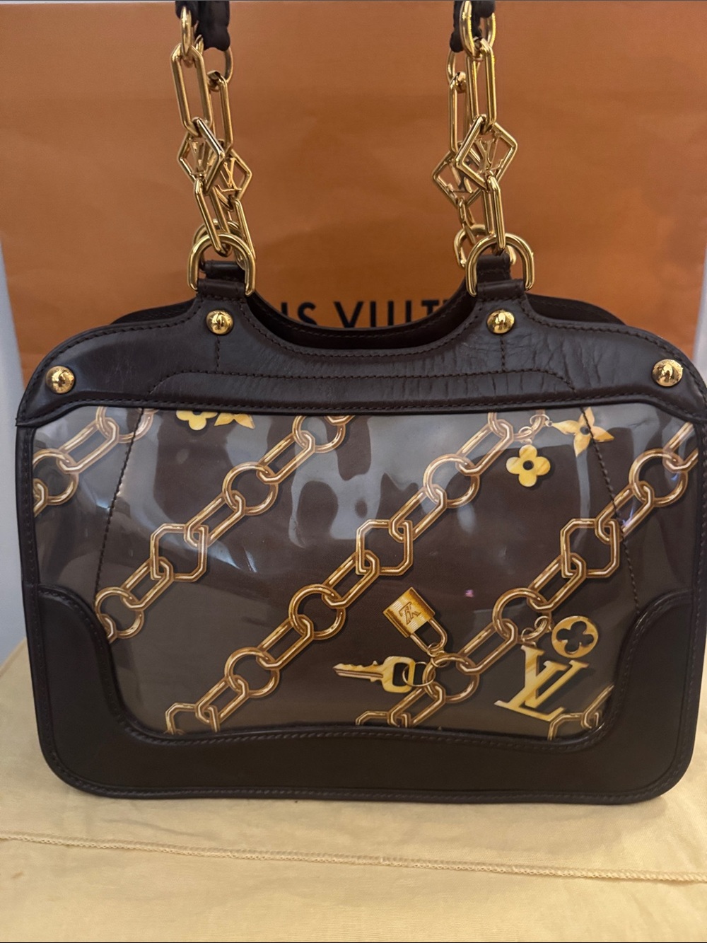Louis Vuitton Brown and Gold Monogram Chain Shoulder Bag - Picture 6 of 13